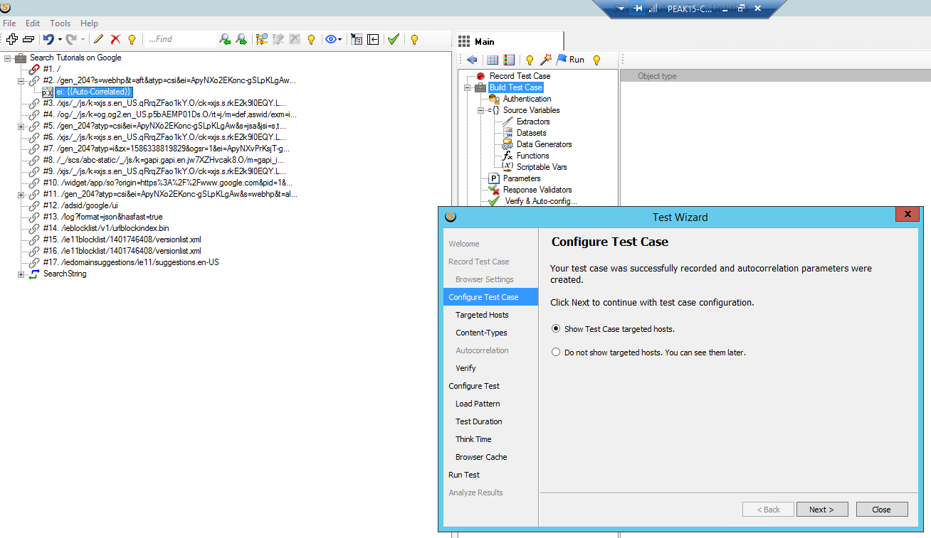 Configure Test Case wizard