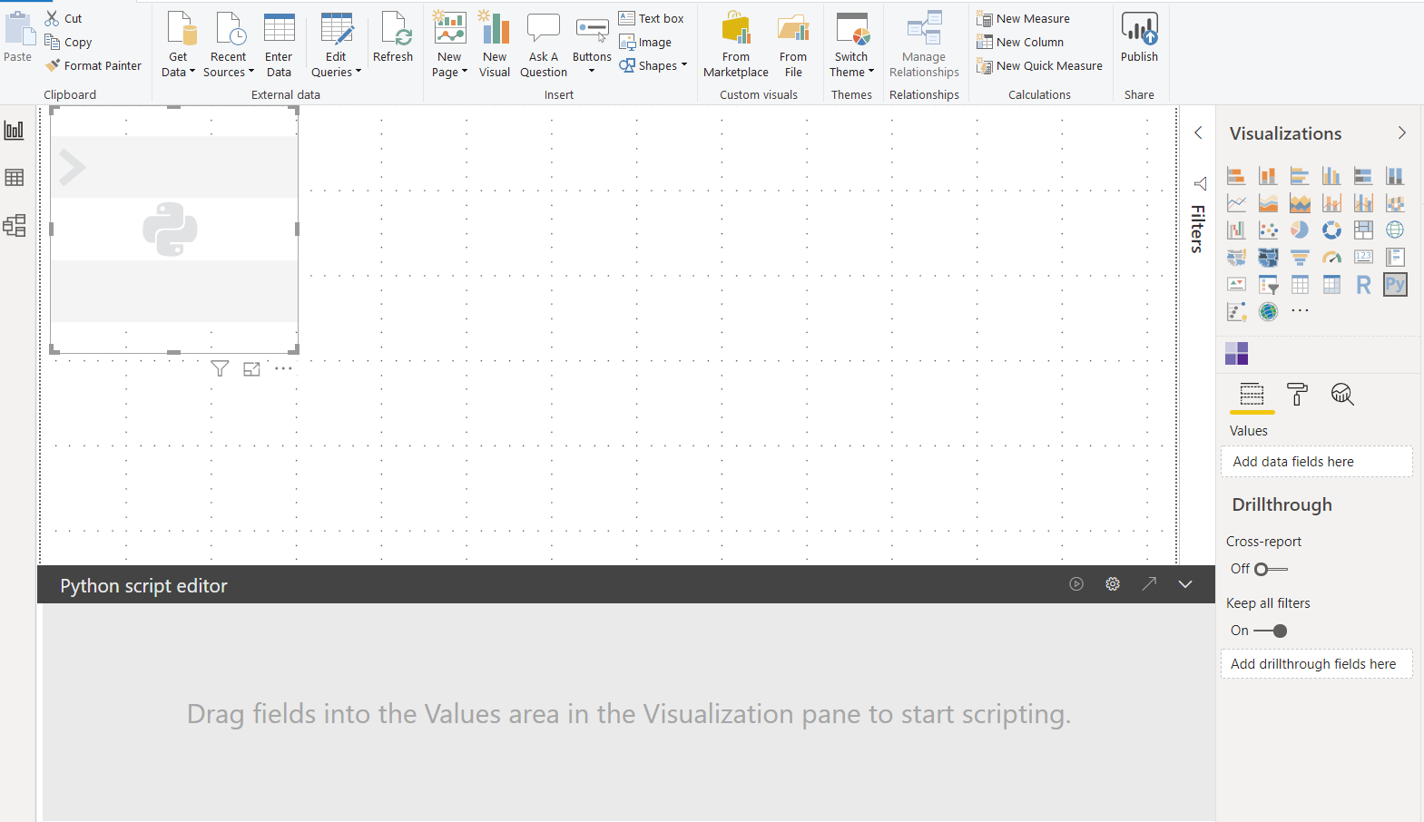 This image shows Data Visualization in Power BI- Python script editor