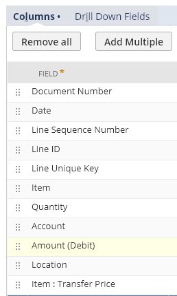 this image shows Saved Search result - Fixing Inventory Costing Issues in NetSuite