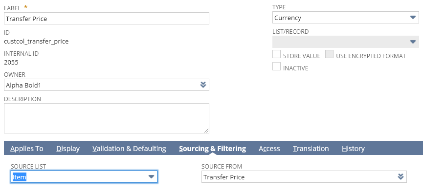 this image shows Transaction Lines Fields items