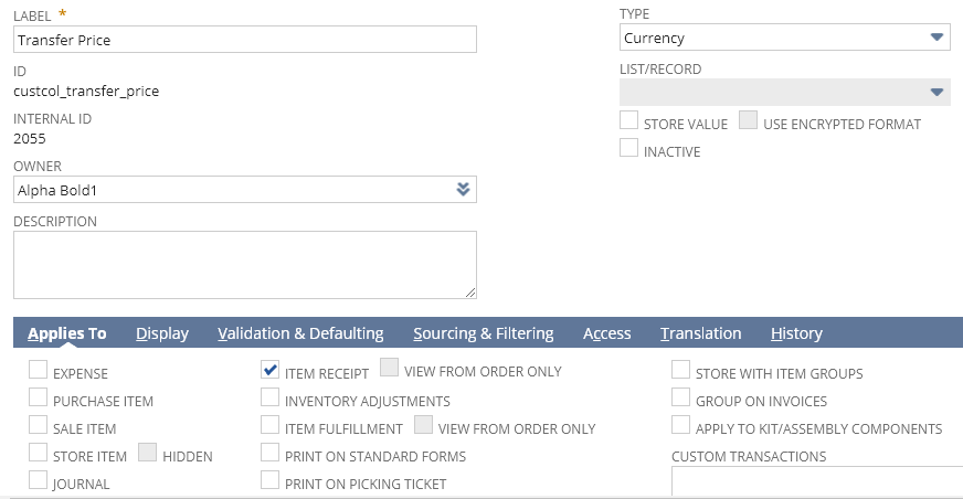 this image shows Transaction Lines Fields