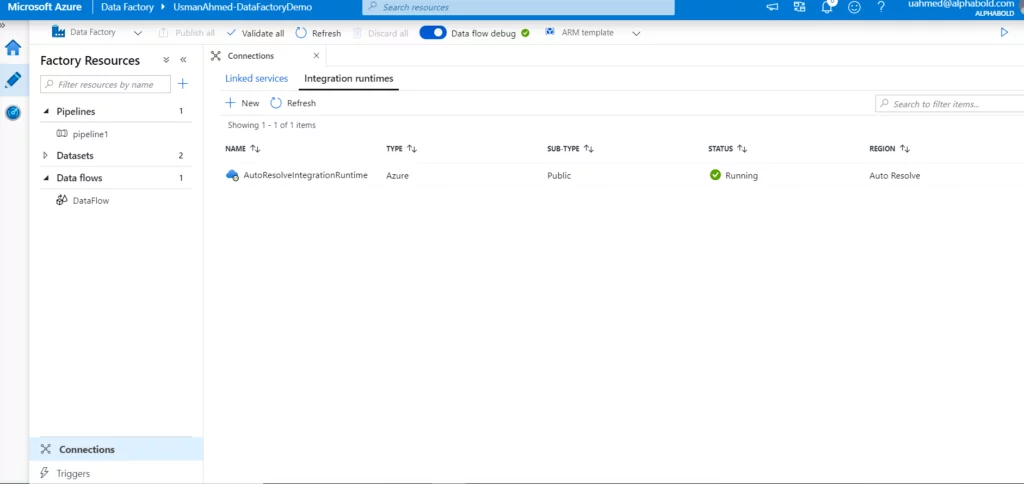 this image shows azure Integration Runtimes