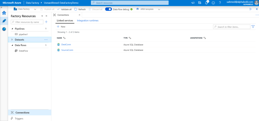 this image shows azure linked services