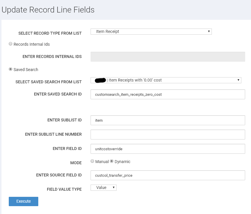 this image shows update record line