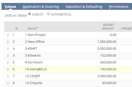value tab