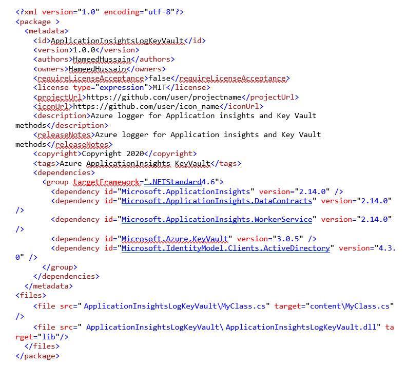 this image shows nuspec file in NuGet package