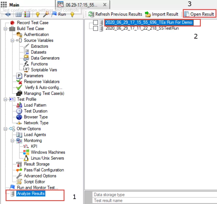 Opening the Results from the Previous Test Run