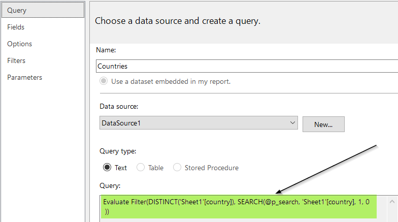 this image shows Query’ tab of the dataset and use the DAX expression -Cascading Parameters