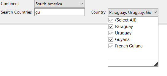 this image shows choose South America and search for countries