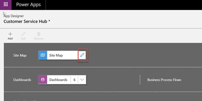 Infographic that shows the open in app designer - sitemap navigation in dynamics 365