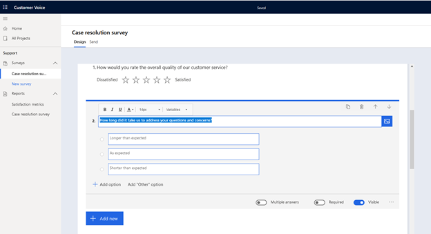 this image shows allow customers to choose multiple answers - Dynamics 365 Customer Voice