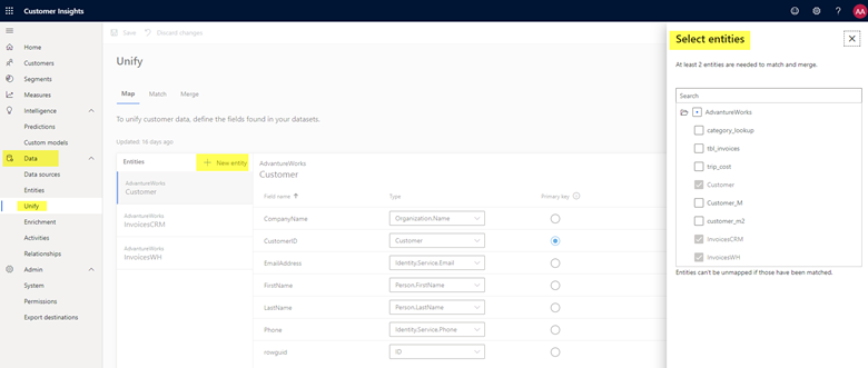 This image shows Data unification in Dynamics 365 Customer Insights