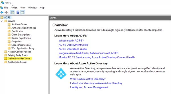 this image shows AD FS Management tool