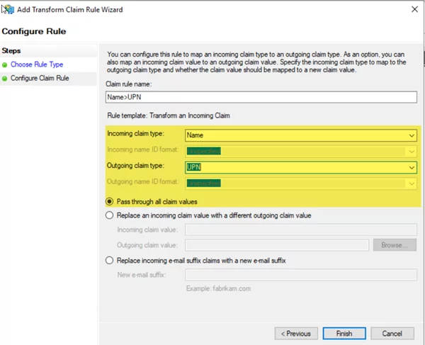 This image shows the Pass through all claim values