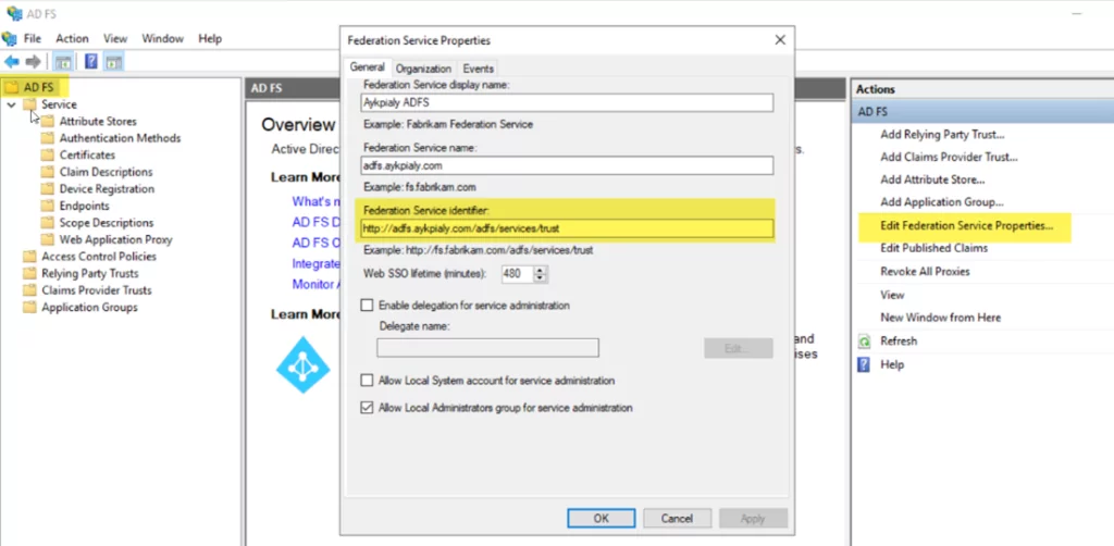 this image shows the ADFS Server management in Setup Azure AD
