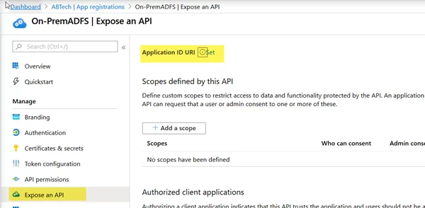 this image shows the ADFS Federation Identifier URI in Azure AD