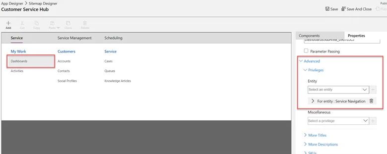 Infographic that shows the window entity and select the entity 'Service Navigation'