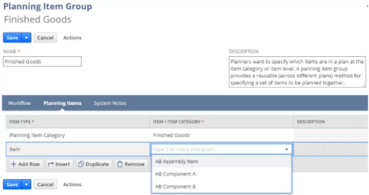 Planning Item Group