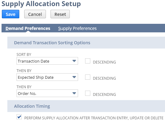 Supply Allocation Preferences 