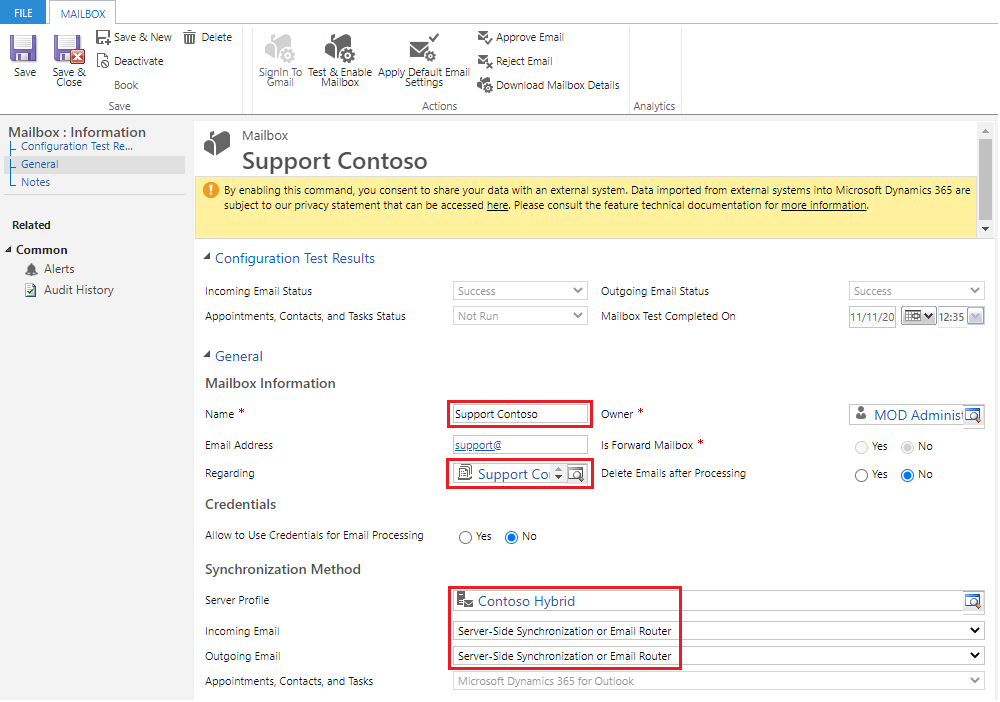 this image shows Configure the mailbox