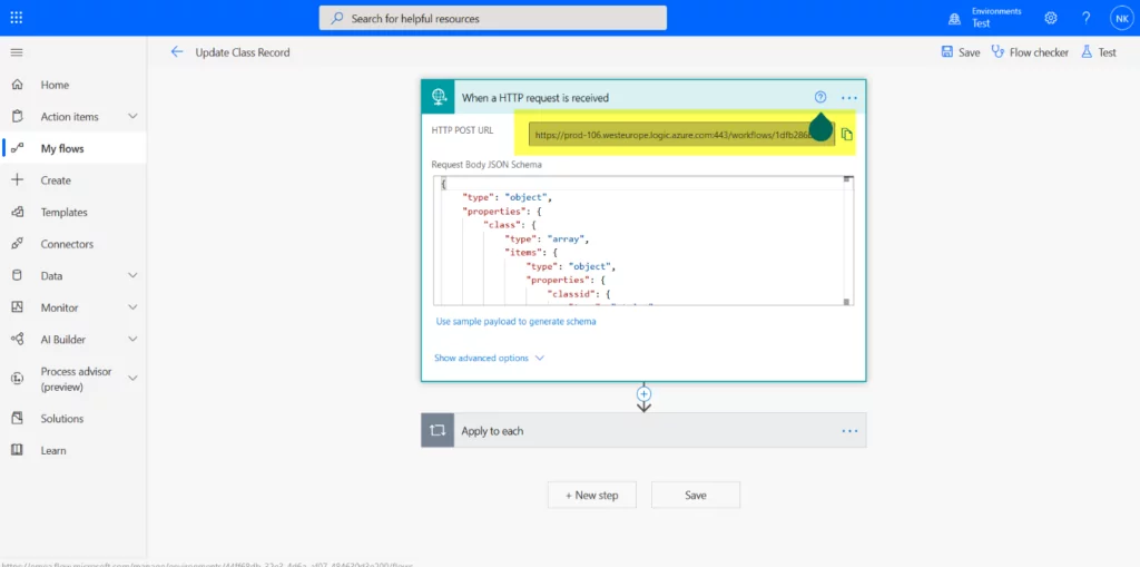 This image shows HTTP POST URL - Trigger Power Automate Flow