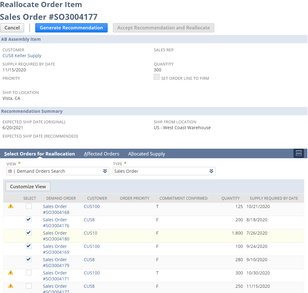 relocate order item