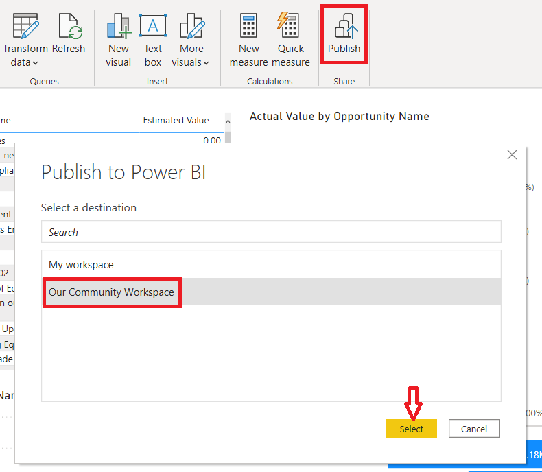 Publish command from the toolbar