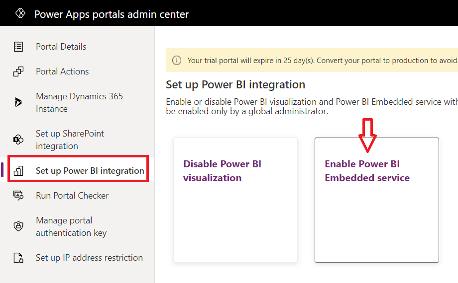 this image shows Power Apps portal admin center