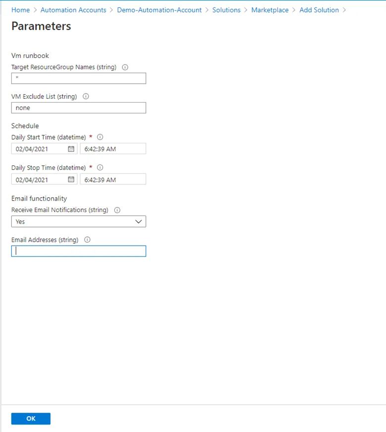 Infographic that show the Create to add the Solution in Automation Account