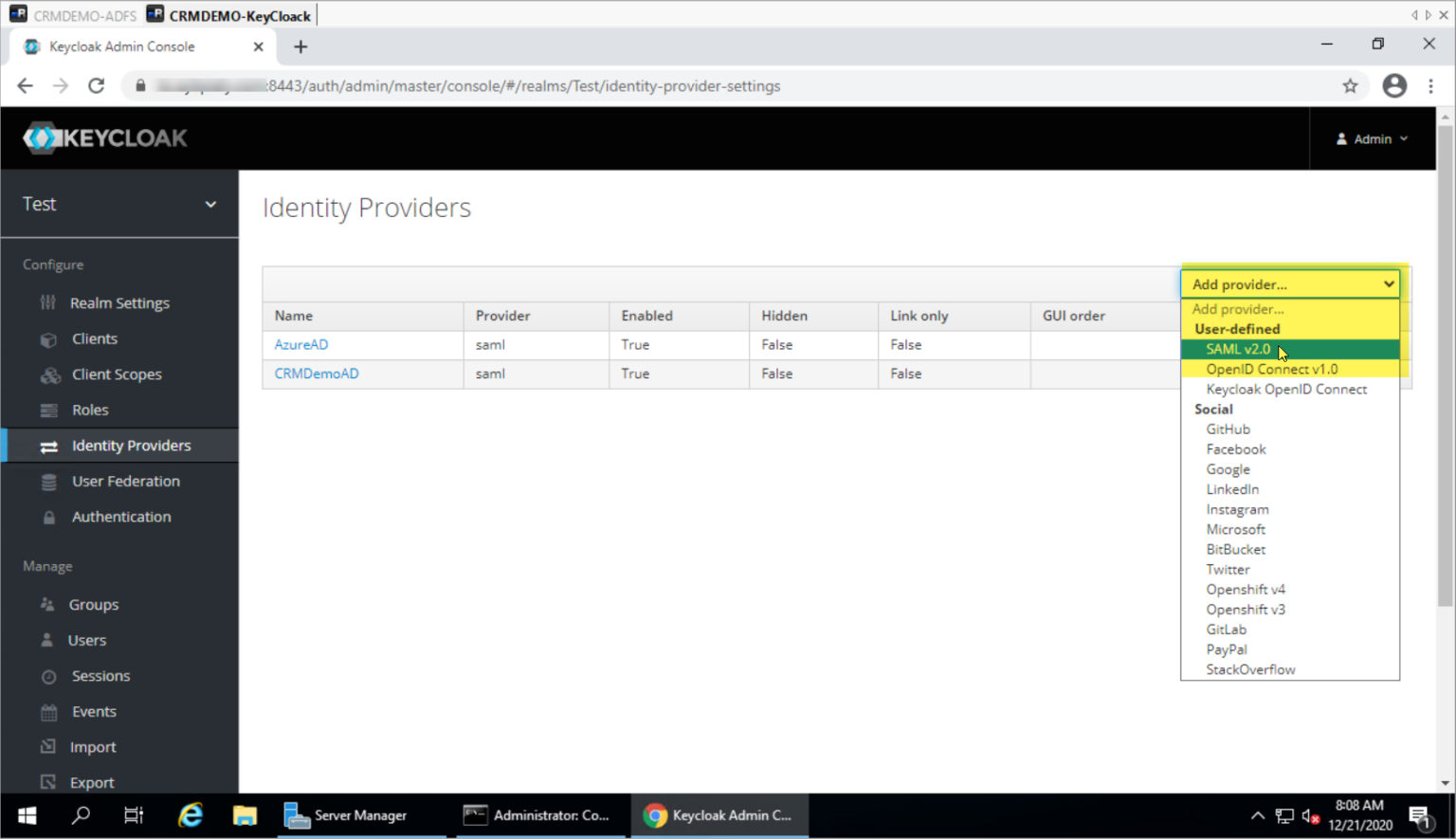 Configure MS ADFS as a brokered Identity Provider in KeyCloak