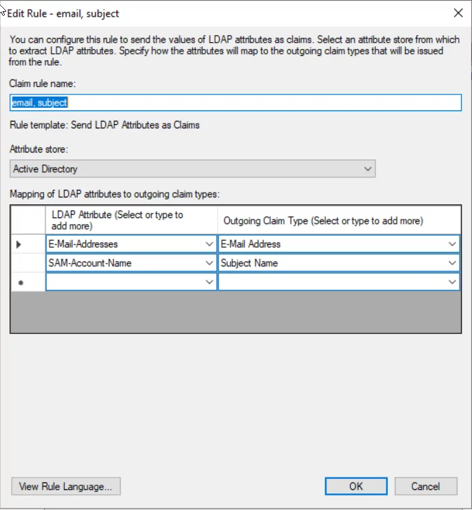 Infographic show the select Send LDAP attributes as Claims rule type