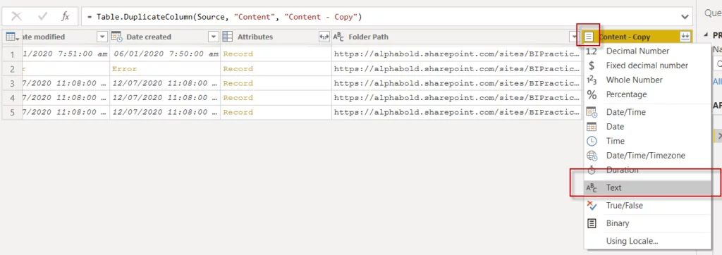 binary content in the text