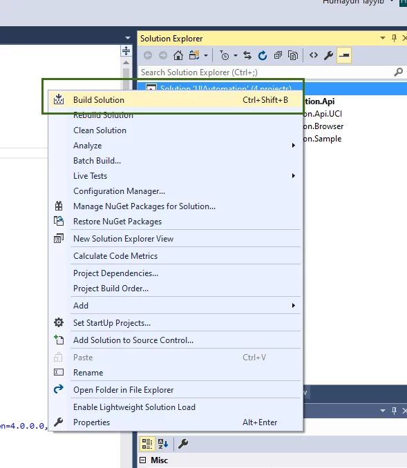this image shows Build Solution