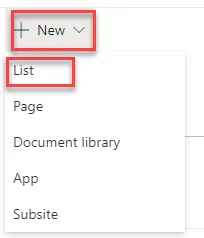 Infographic that show the Click on the 'New' option and select the 'List' from the drop-down menu