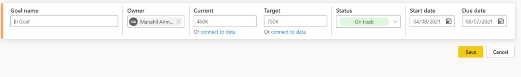 Infographics show the check current state of the goal - Power BI Goals Tracking