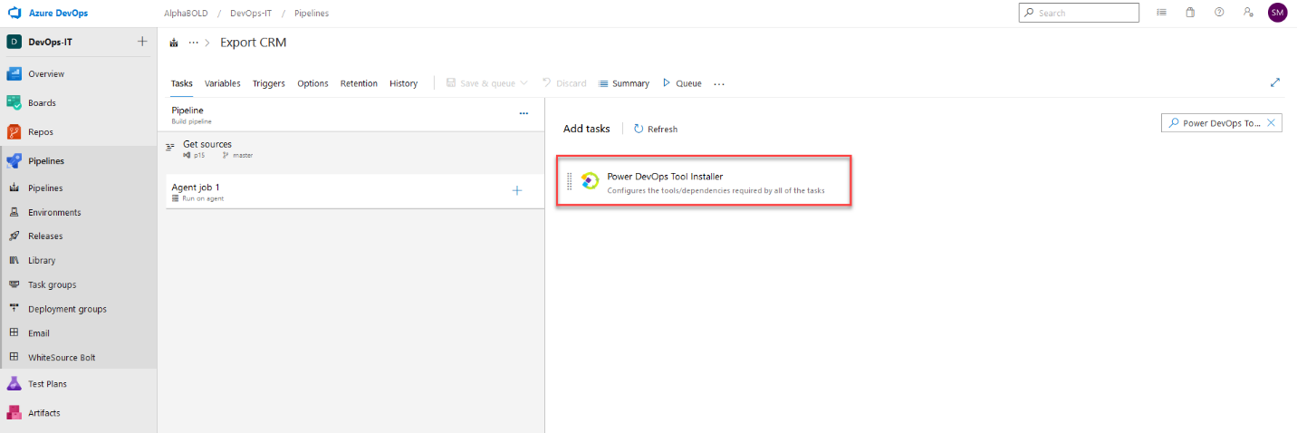 Infographic that show Add the Task for Power DevOps Tool Installer - CI/CD of Microsoft Dynamics