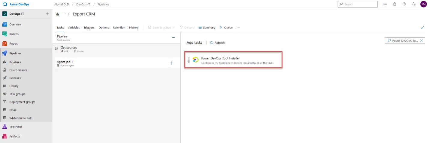 Infographic that show Add the Task for Power DevOps Tool Installer - CI/CD of Microsoft Dynamics