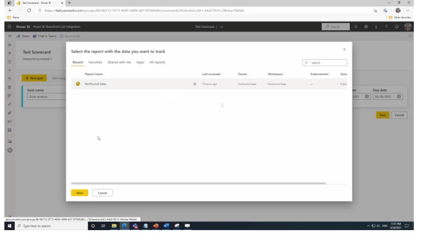 Infographics show how to select the report with which you want to connect your data
