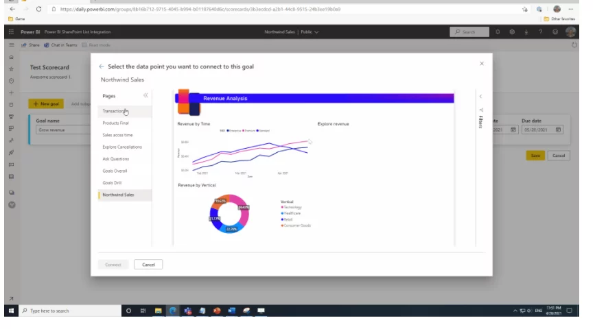 Infographics show how to select the data point to connect to the goal