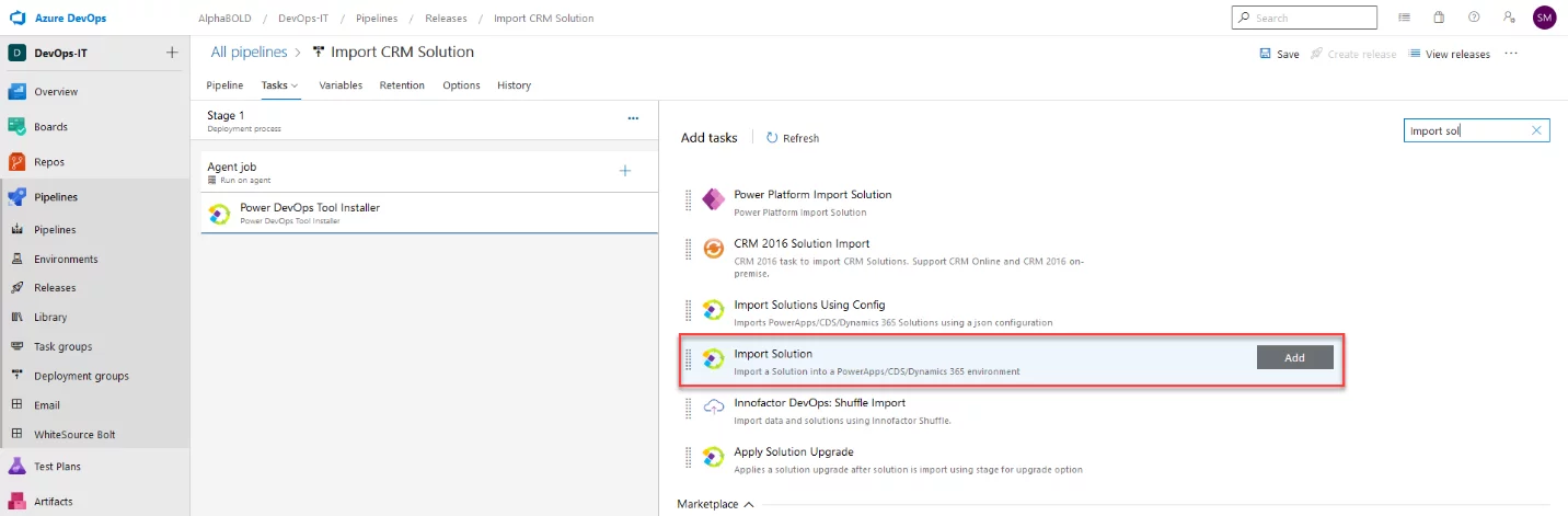 Infographic that show add the Import Solution task.
