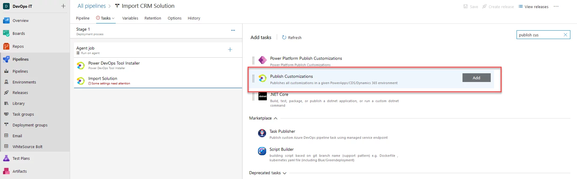 Infographic that show add the Publish Customization task to your Release