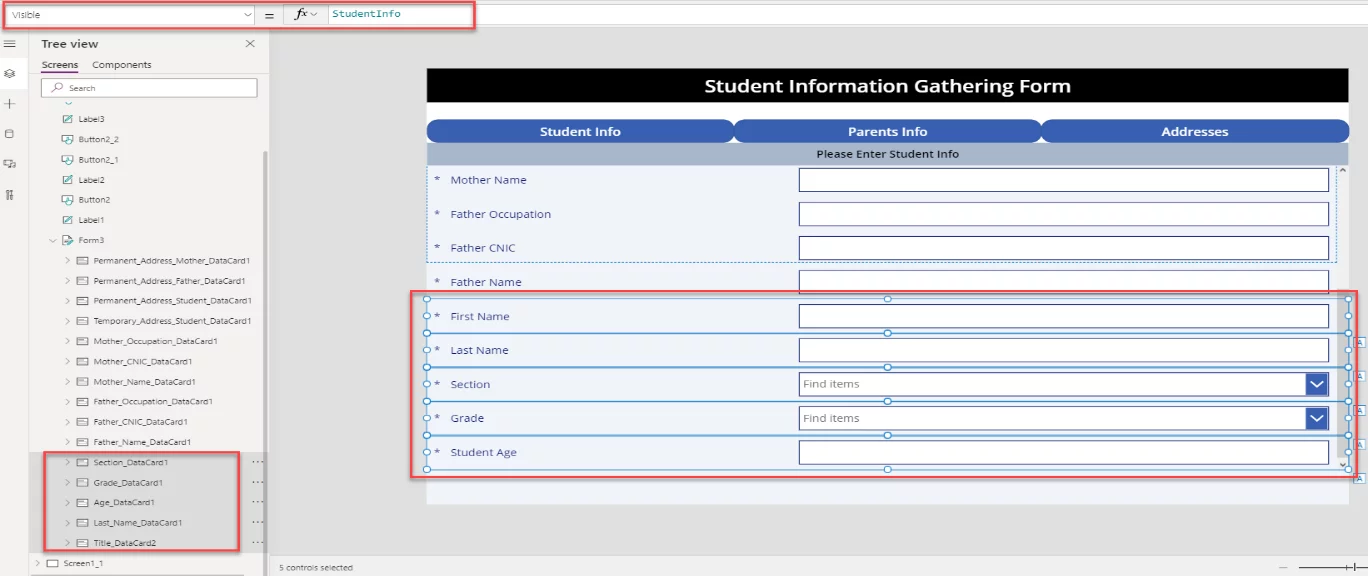 Visible | StudentInfo