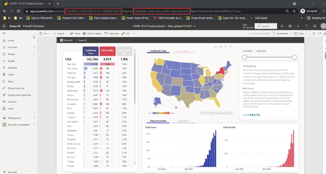 this image shows the Workspace ID And Report ID 
  - POWER BI EMBEDDED FOR YOUR CUSTOMERS