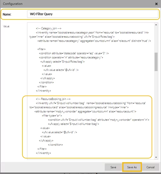 This image shows the default filter query code