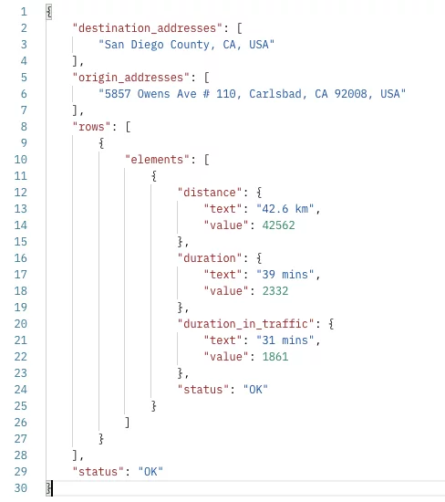 Infographics show Google Distance Matrix API Required Parameters