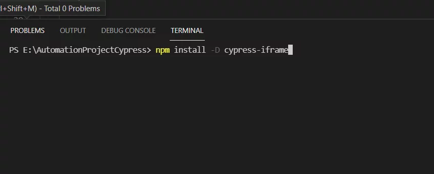 this image shows the npm install -D cypress-iframe - Child Windows