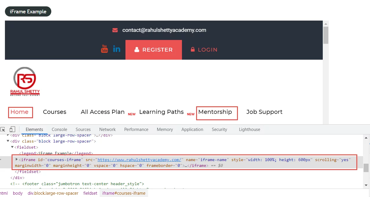 handle child windows | navigate to a menu inside the iframe to do the validation