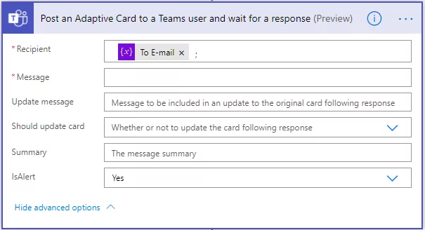 this image shows Post an Adaptive Card to a Teams user