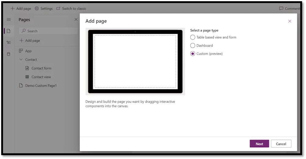 Microsoft Dynamics 365 custom pages