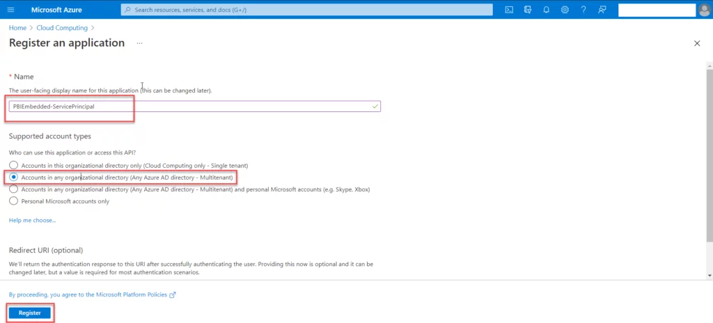 this image shows the Service Principal -POWER BI EMBEDDED FOR YOUR CUSTOMERS